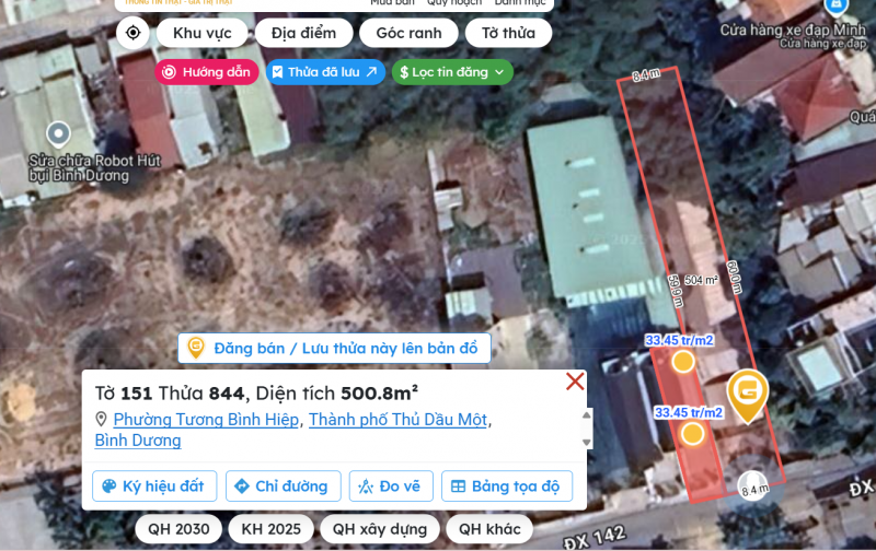 Bán đất nền 500,8 m² mặt tiền ĐX142 – TP. Thủ Dầu Một – Giá 6 tỷ 500 triệu